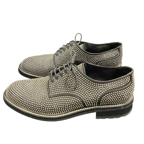 Saint Laurent Paris Black Silver Studded Derby Shoes Mens Size 45 / US 12 main image 5